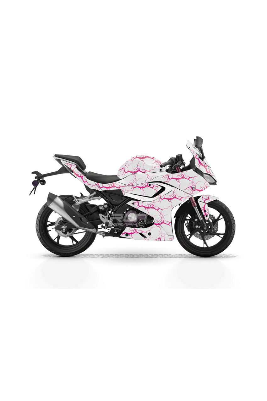 Bajaj Pulsar RS 200 Beyaz Şimşek Desenli Tam Kaplama Grafik Kiti, Motosiklet Sticker Seti Çıkartması