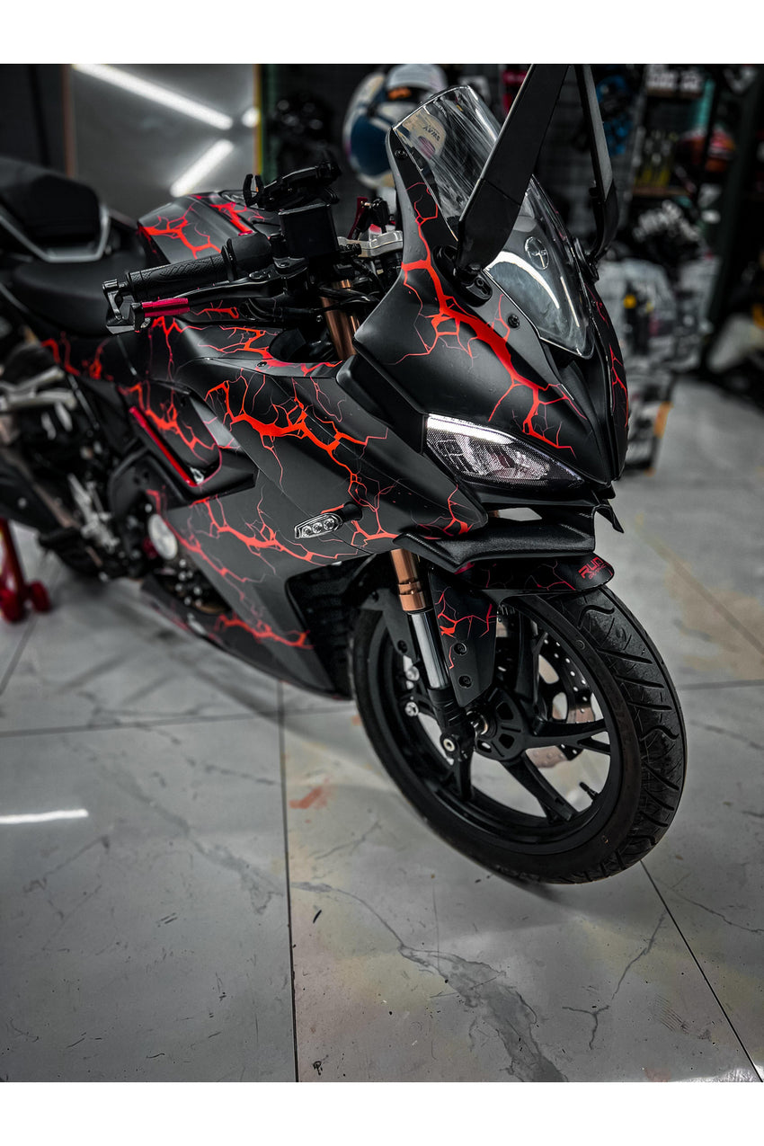 Bajaj Pulsar RS 200 Mor Şimşek Desenli Tam Kaplama Grafik Kiti, Motosiklet Sticker Seti Çıkartması